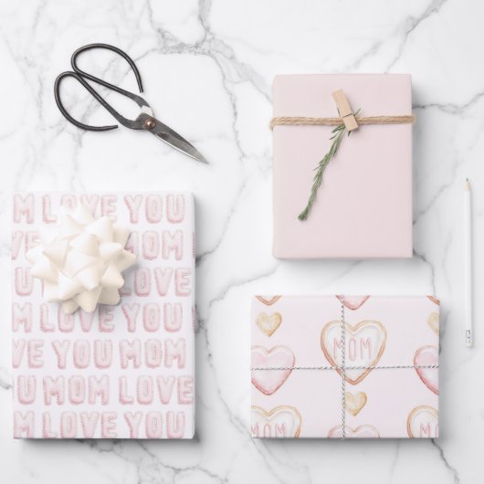 Rosa Liebst Du Mutter Herzen Muttertag Geschenkpapier Set (Vorderseite)