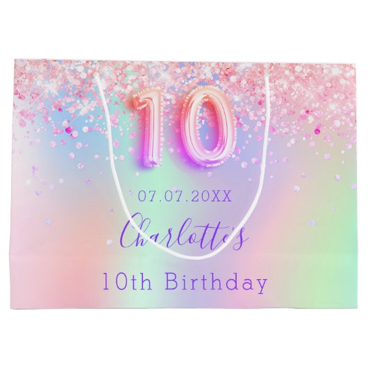 Rosa lila 10. Geburtstag Große Geschenktüte (Rückseite)