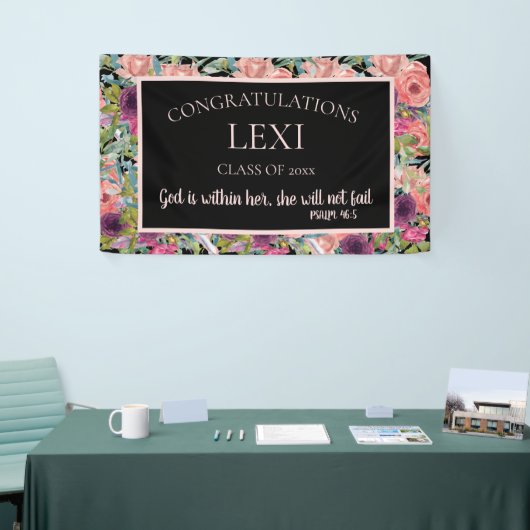 Rosa Lila Abschluss mit Blumen Christliche Bibel Banner (Messeveranstaltung)