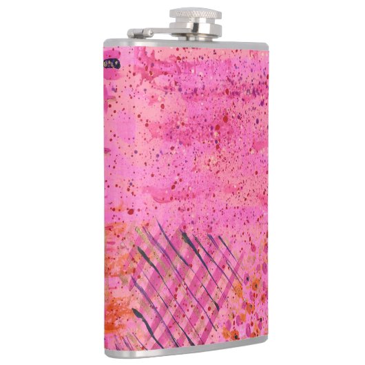 Rosa lila abstrakte Edelstahl-Flasche Flachmann (Rechts)