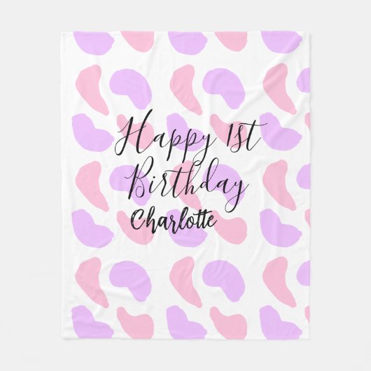 Rosa lila abstrakte Formen glücklich 1. Fleecedecke (Vorderseite)