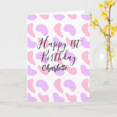 Rosa lila abstrakte Formen glücklich 1. Karte (Gelbe Blume)