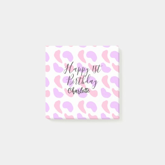 Rosa lila abstrakte Formen glücklich 1. Post-it Klebezettel (Vorderseite)