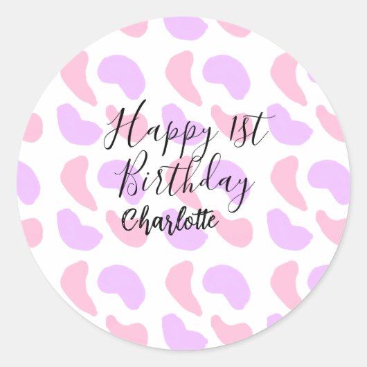 Rosa lila abstrakte Formen glücklich 1. Runder Aufkleber (Vorderseite)