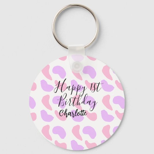 Rosa lila abstrakte Formen glücklich 1. Schlüsselanhänger (Vorderseite)