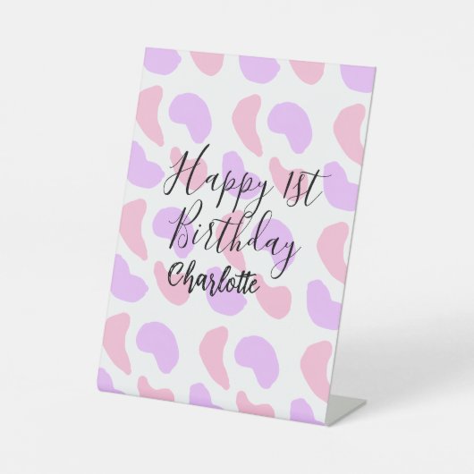 Rosa lila abstrakte Formen glücklich 1. Sockelschild (Vorderseite)