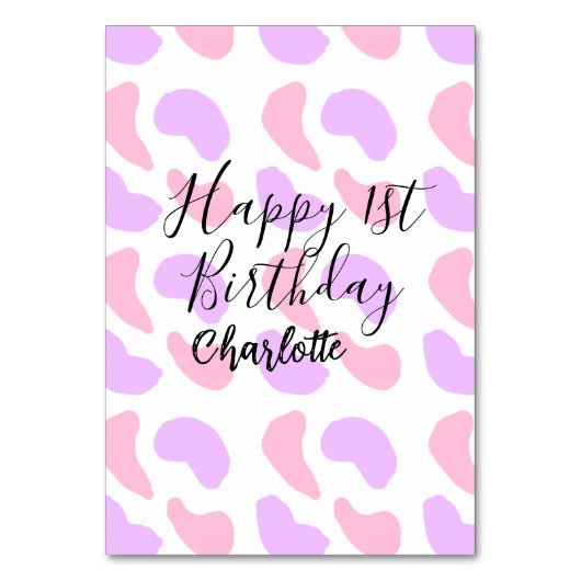 Rosa lila abstrakte Formen glücklich 1. Tischnummer (Vorderseite)