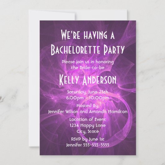 Rosa Lila Abstraktes Fraktal Junggeselinnen-Abschi Einladung (Vorderseite)