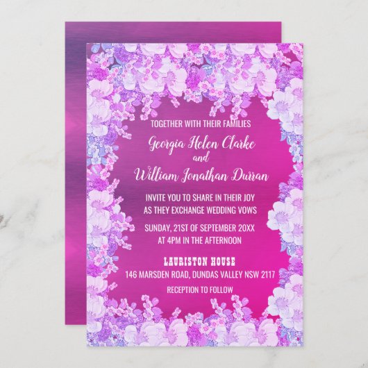 Rosa Lila Anemone Blumenzwiebeleinladung Einladung (Vorne/Hinten)