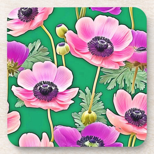 Rosa Lila Anemone Getränkeuntersetzer (Vorderseite)