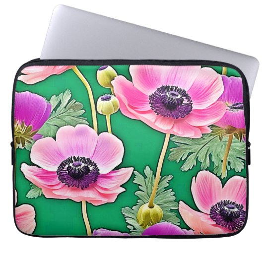 Rosa Lila Anemone Laptopschutzhülle (Vorderseite)