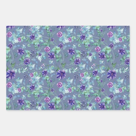 Rosa Lila Anemonen Frühling Brautparty Geschenkpapier Set (Vorderseite 2)