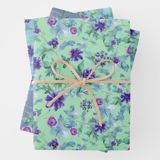 Rosa Lila Anemonen Frühling Brautparty Geschenkpapier Set (Beispiel)