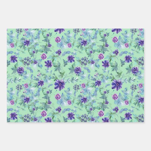 Rosa Lila Anemonen Frühling Brautparty Geschenkpapier Set (Vorderseite)