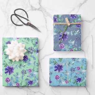 Rosa Lila Anemonen Frühling Brautparty Geschenkpapier Set