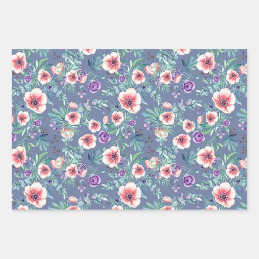 Rosa Lila Anemonen Frühling Brautparty Geschenkpapier Set (Vorderseite 3)