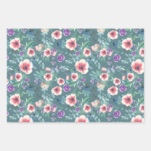 Rosa Lila Anemonen Frühling Brautparty Geschenkpapier Set (Vorderseite 2)