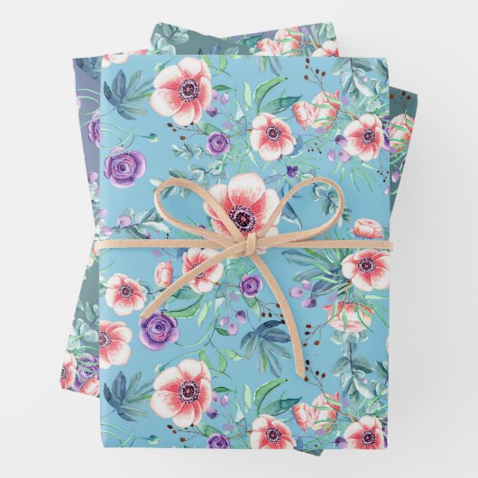 Rosa Lila Anemonen Frühling Brautparty Geschenkpapier Set (Beispiel)