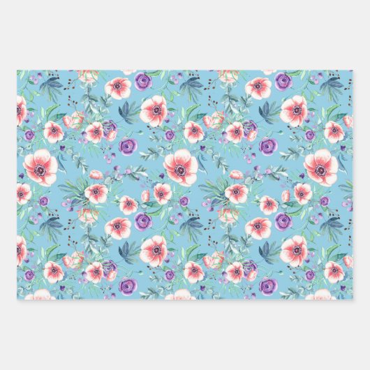 Rosa Lila Anemonen Frühling Brautparty Geschenkpapier Set (Vorderseite)