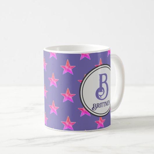 Rosa Lila Anfangsbezeichnung Star Monogramm Kaffeetasse (VorderseiteRechts)
