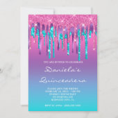 Rosa Lila Aqua Aquamarin Gradient Tropfen Quinceañ Einladung (Vorderseite)