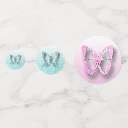 Rosa, Lila, Aquamarine Schmetterlinge Party Confet Konfetti (Vorderseiten)