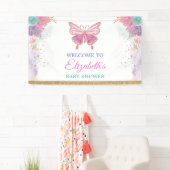 Rosa Lila Aquamarine Schmetterlingsmädchen Geburts Banner (Insitu)