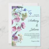 Rosa Lila Aquamarine Wildblume Sommerhochzeit Einladung (Vorderseite)