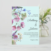 Rosa Lila Aquamarine Wildblume Sommerhochzeit Einladung (Stehend Vorderseite)