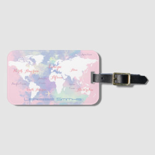 Rosa-lila-Aquarell-Weltkarte Gepäckanhänger