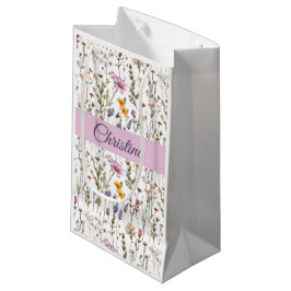 Rosa lila Aquarell-Wildblumen-Monogramm-Name Kleine Geschenktüte