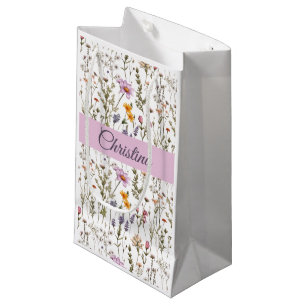 Rosa lila Aquarell-Wildblumen-Monogramm-Name Kleine Geschenktüte