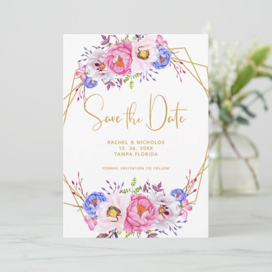 Rosa Lila Aquarellbilder Save The Date (Stehend Vorderseite)