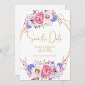 Rosa Lila Aquarellbilder Save The Date (Vorne/Hinten)