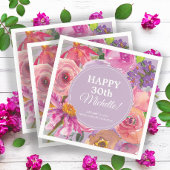 Rosa Lila Aquarellblume 30. Geburtstag Serviette