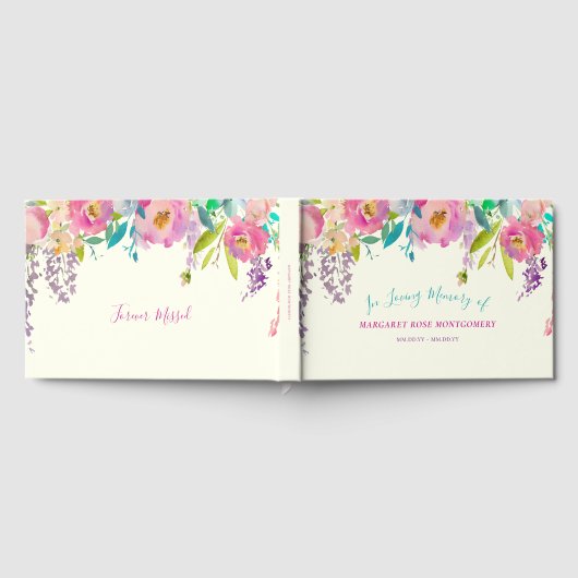 Rosa Lila Aquarellblüte im liebenden Gedächtnis Gästebuch (Voll)