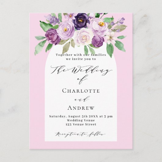 Rosa lila Aquarellböden Einladungspostkarte (Vorderseite)