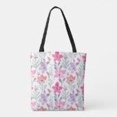 Rosa Lila Aquarellfarben Blume Personalisiert Tasche (Rückseite)