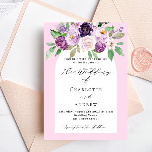 Rosa lila Aquarellfloralen Bogen Luxus Hochzeit Einladung