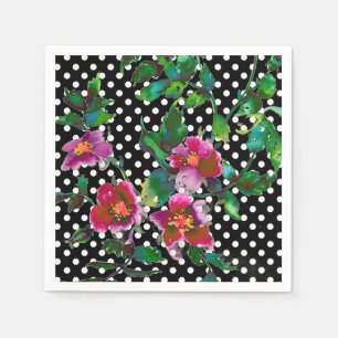 Rosa lila Aquarellmalerei Rose   Polka-Punkte Serviette