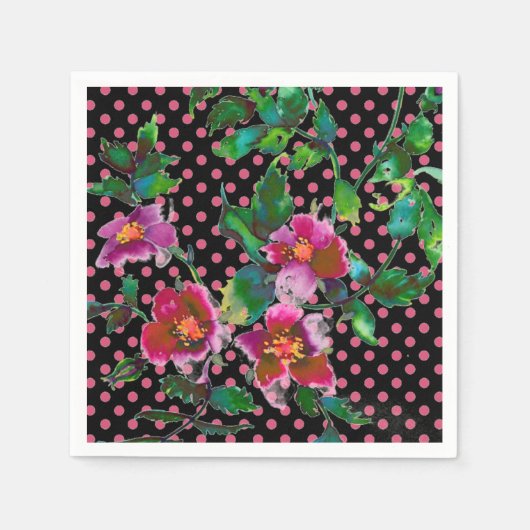 Rosa lila Aquarellmalerei Rose | Polka-Punkte Serviette (Vorderseite)