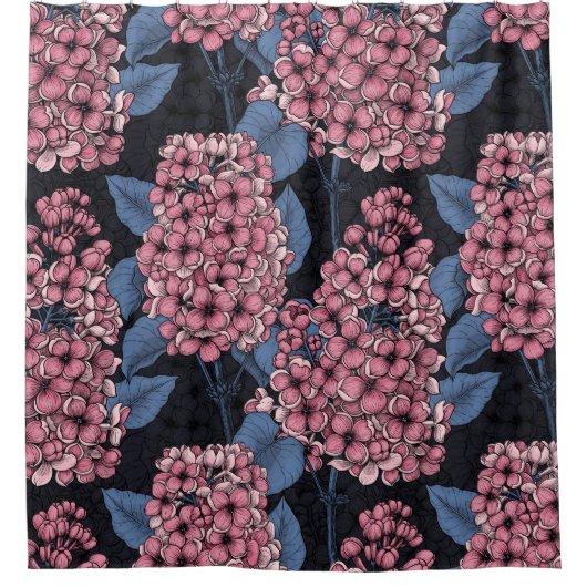 Rosa Lila auf dunkelblau Duschvorhang (Vorderseite)