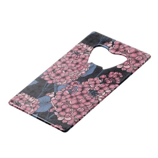 Rosa Lila auf dunkelblau Geldbeutel Flaschenöffner (Vorderseite Schrägansicht)