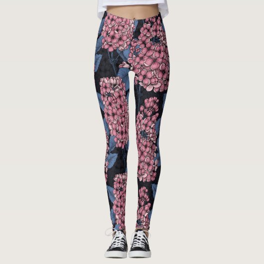 Rosa Lila auf dunkelblau Leggings (Vorderseite)