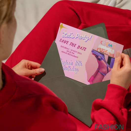 Rosa Lila B Quinceanera Save the Date Karte