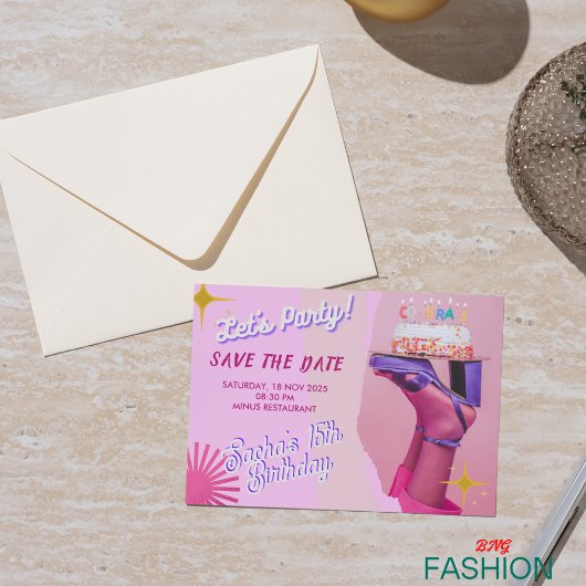 Rosa Lila B Quinceanera Save the Date Karte