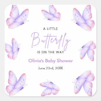 Rosa lila Baby Shower für ein kleines Schmetterlin Quadratischer Aufkleber