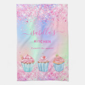 Rosa lila Backen Glitzer cupcakes Name Geschirrtuch (Vertikal)