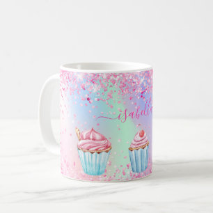 Rosa lila Backen Glitzer cupcakes Name Kaffeetasse