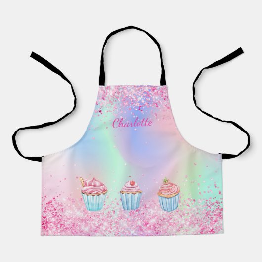Rosa lila Backen Glitzer cupcakes Name Schürze (Vorderseite)